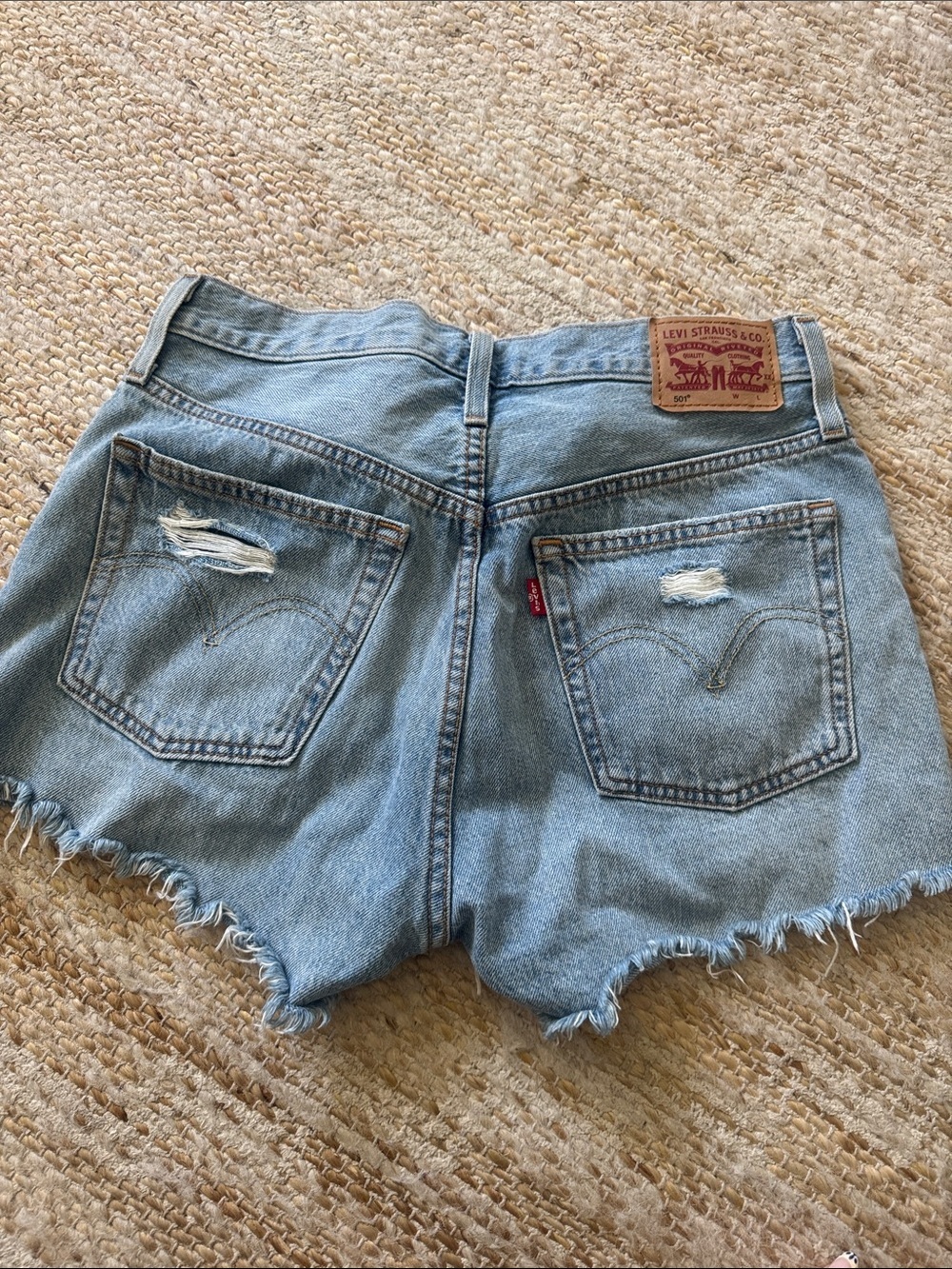 Levi's Light Blue Distressed High-Rise Jean Shorts - Picture 3 of 6